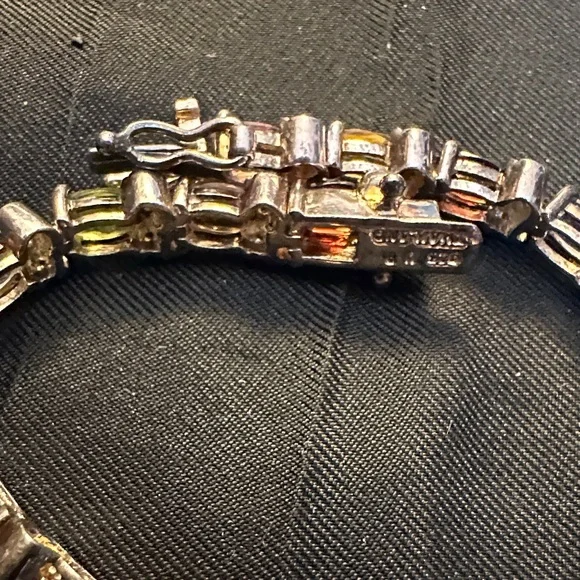 Vintage 925 Sterling Silver Multi Gemstone Rainbow Tennis Bracelet Thailand - Picture 11 of 11